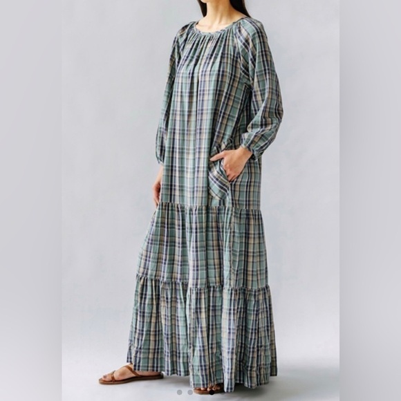 MIRTH Maxi Dress Medium Ostuni Ocean Plaid NWT Cotton Handloomed Pockets Belt - Picture 6 of 14